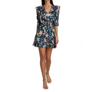 TANYA TAYLOR Audrey Mini A-Line Floral Ruffle Puff Sleeve Dress Multicolor 12